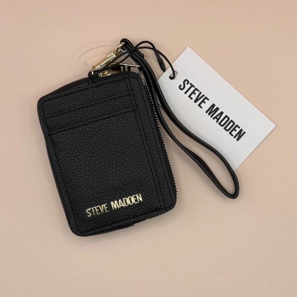 Steve Madden Bpipper Black Card Case Wristlet Wallet Zip Around New - Picture 1 of 5